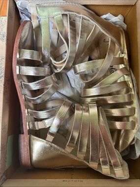 Free People Metallic Gold Strappy Gladiator Sandals